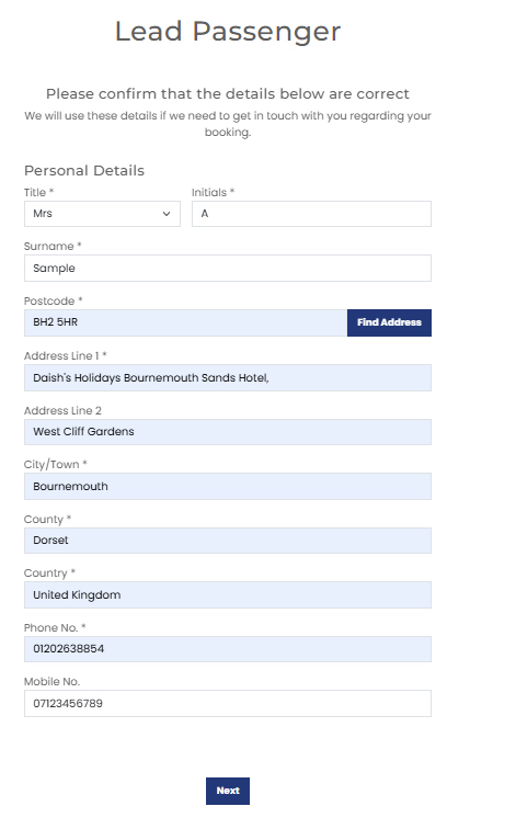 Lead Passenger Details