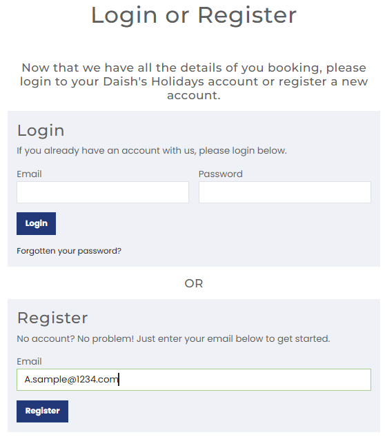 Login page