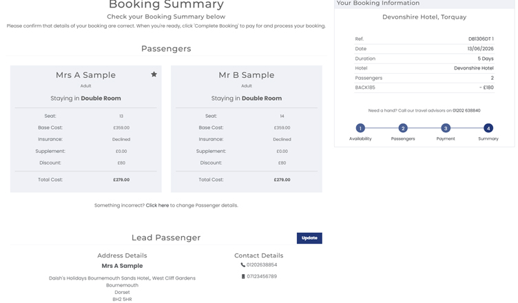 Booking summary page